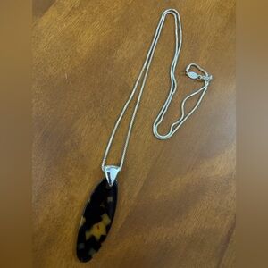 Liz Claiborne Vintage Silver Chain with Black and Tan Pendant
